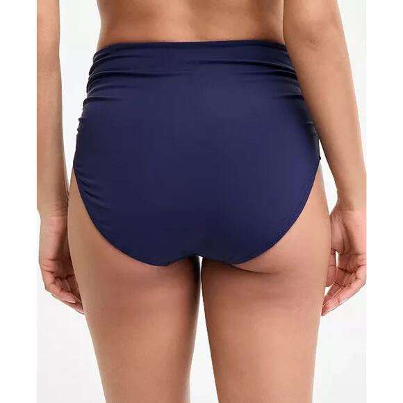 Anne Cole Plus Size High-Waist Bikini Bottoms, Navy, Size M 0112 - Picture 2 of 2